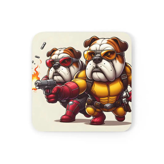 Action Hero Bulldog Coaster Set (4-Pack) - Cork / 3.75’