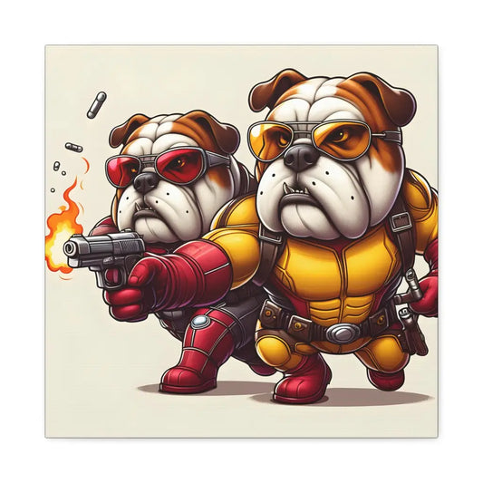 Bulldog Action Heroes Canvas: Canine Legends in Dynamic