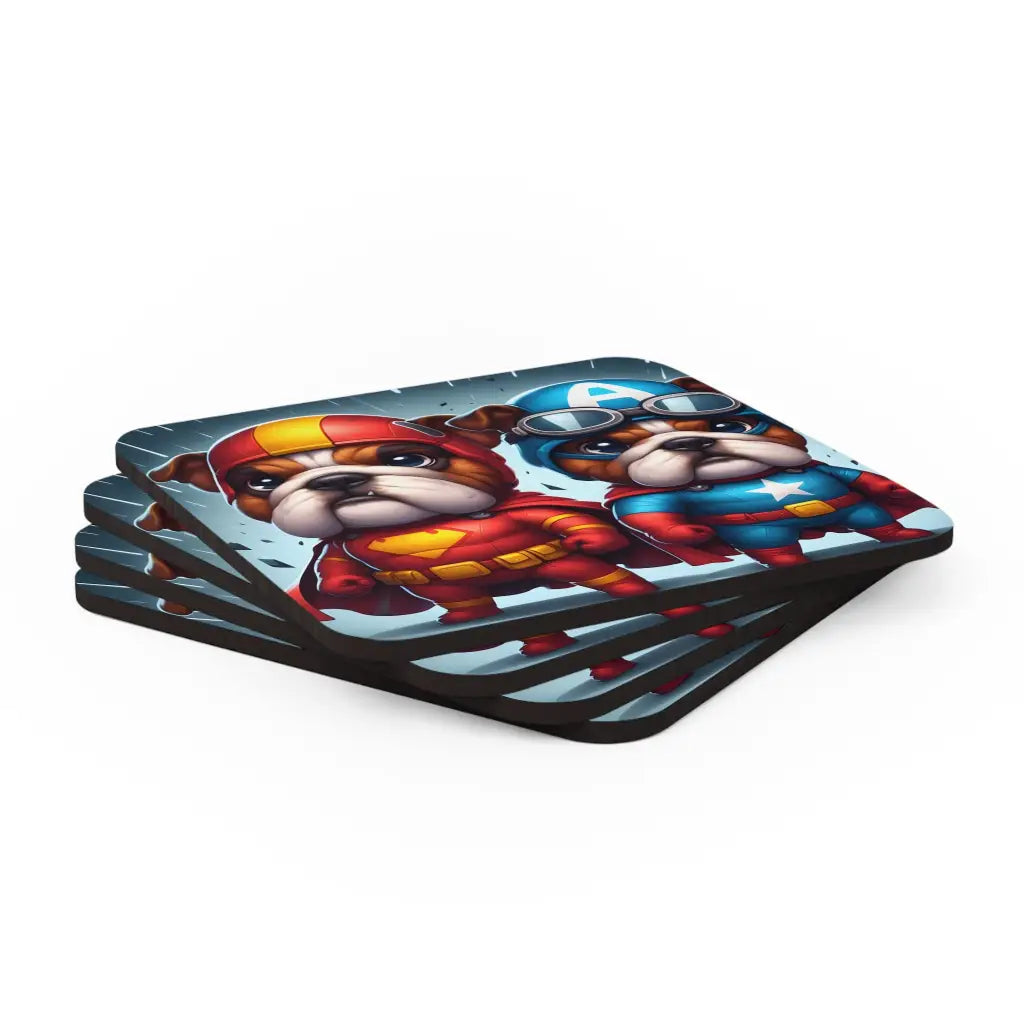 Bulldog Avengers Coaster Set (4-Pack) - Cork / 3.75’ ×