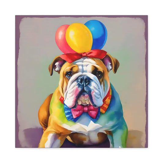 Bulldog Bowtie and Balloons Canvas: A Charming Whimsical