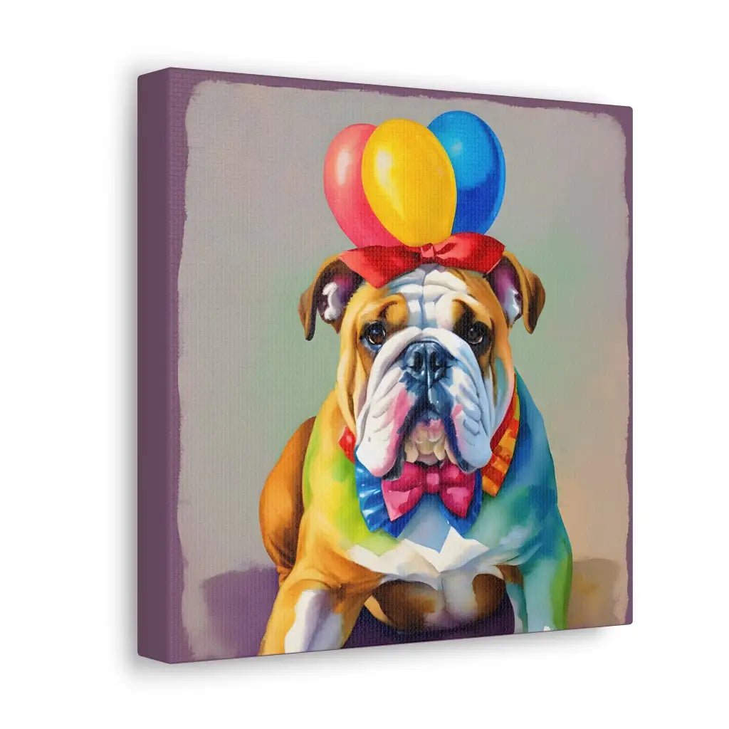 Bulldog Bowtie and Balloons Canvas: A Charming Whimsical