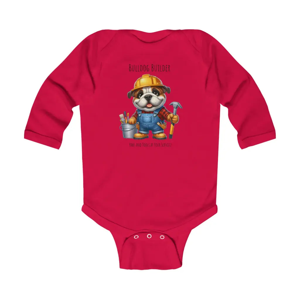 Bulldog Builder Infant Long Sleeve Bodysuit - Red / NB