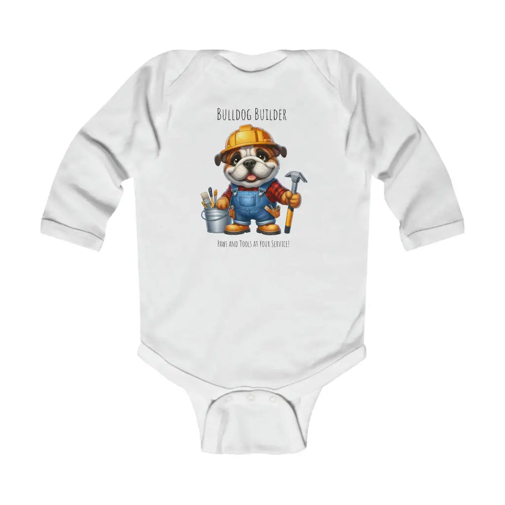 Bulldog Builder Infant Long Sleeve Bodysuit - White / NB