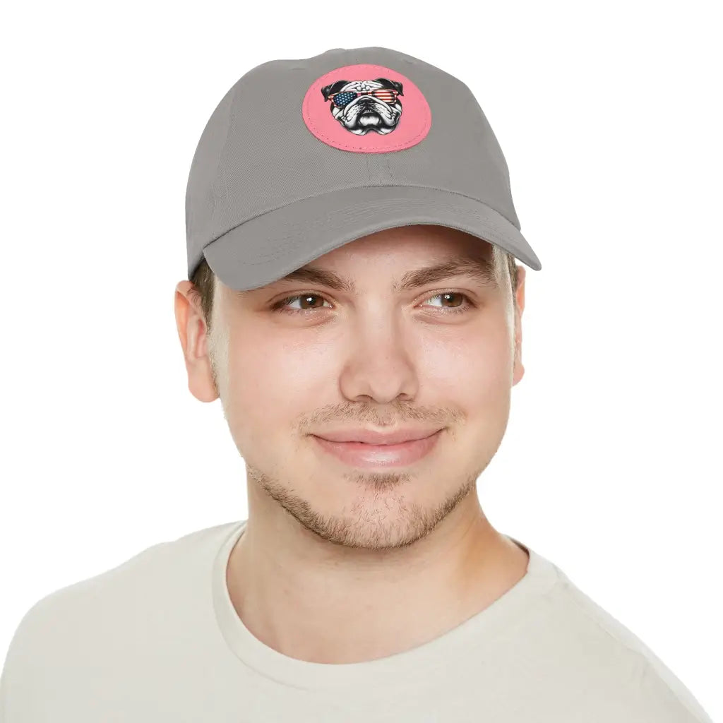 Bulldog Classic Dad Hat with Sunglasses Patch - Grey / Pink