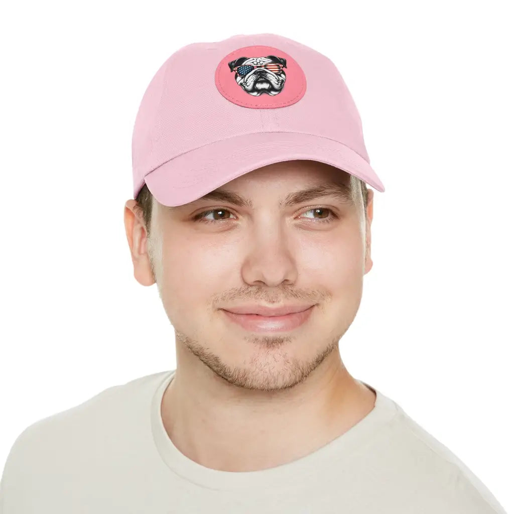 Bulldog Classic Dad Hat with Sunglasses Patch - Light Pink