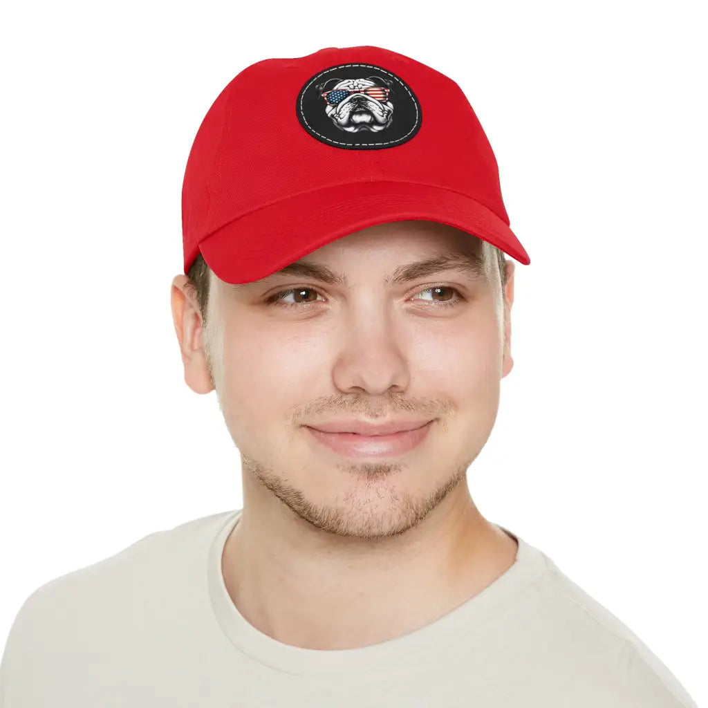 Bulldog Classic Dad Hat with Sunglasses Patch - Red / Black
