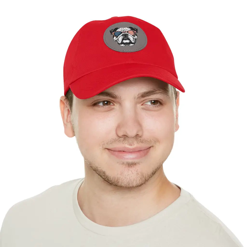 Bulldog Classic Dad Hat with Sunglasses Patch - Red / Grey