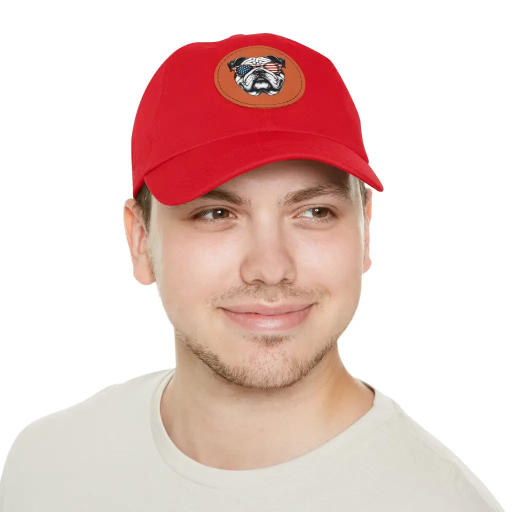 Bulldog Classic Dad Hat with Sunglasses Patch - Red / Light