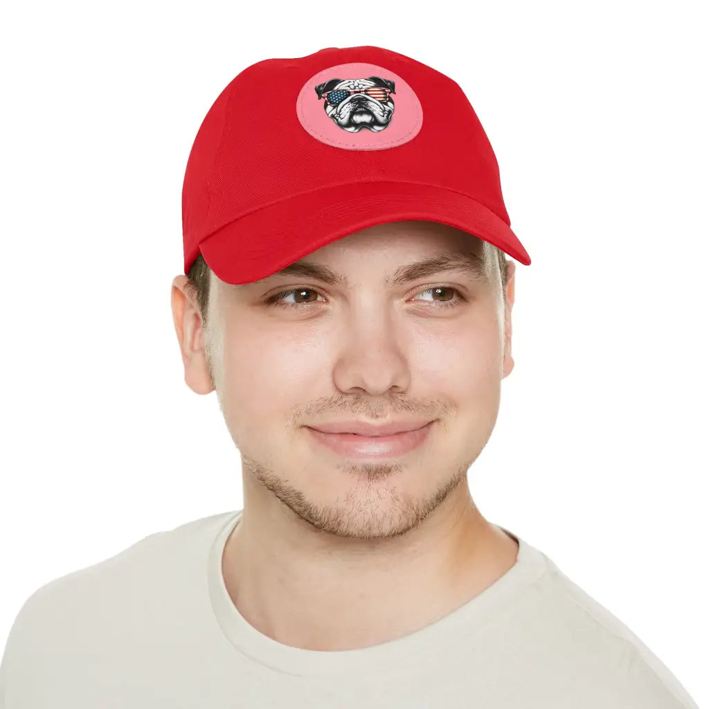 Bulldog Classic Dad Hat with Sunglasses Patch - Red / Pink