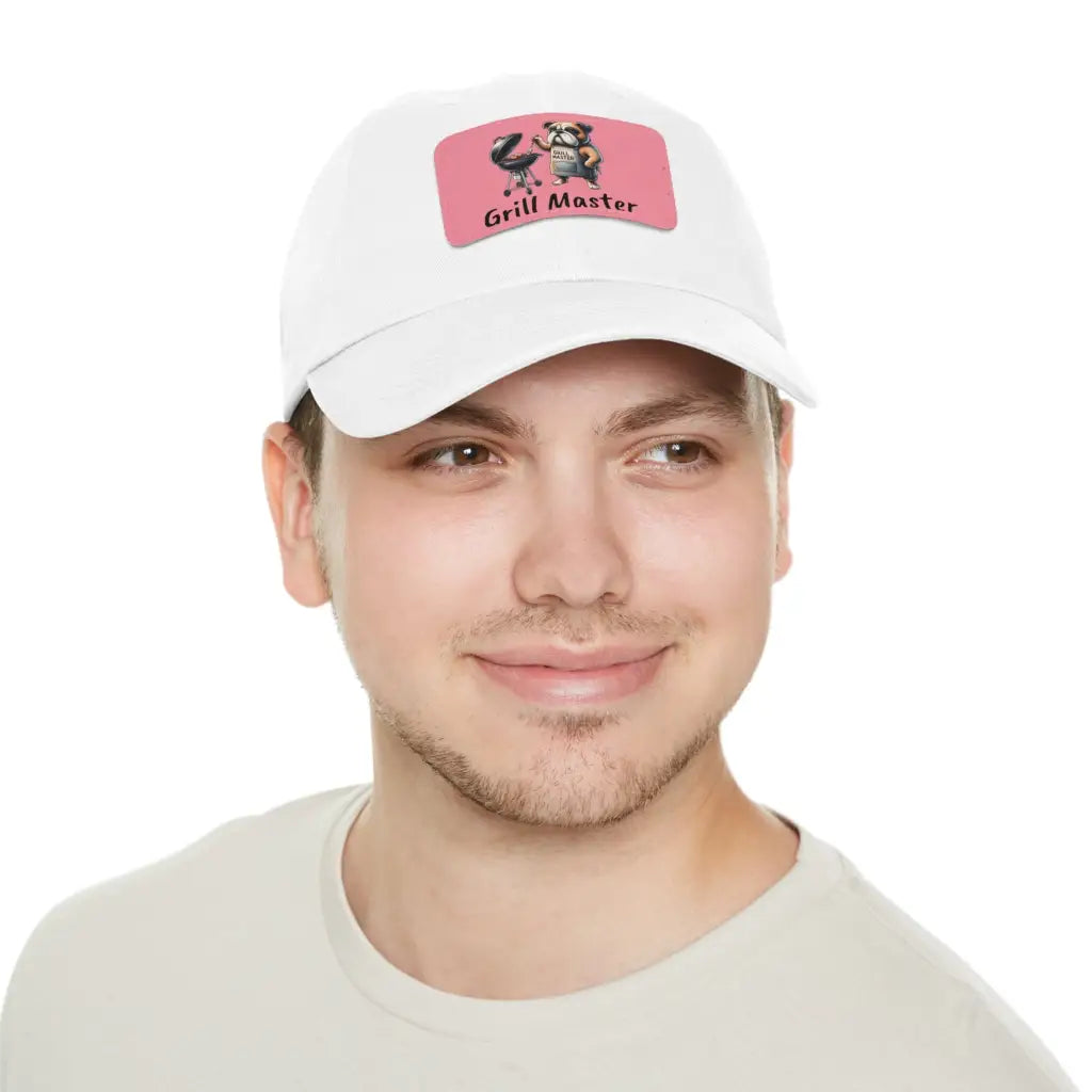 Bulldog Grill Master Dad Hat with BBQ Patch - White / Pink