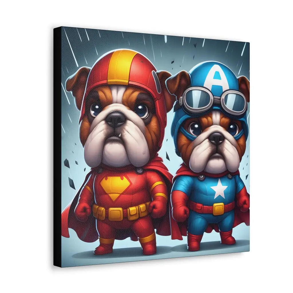 Bulldog Heroes Assemble Canvas: Canine Superstars Unite!