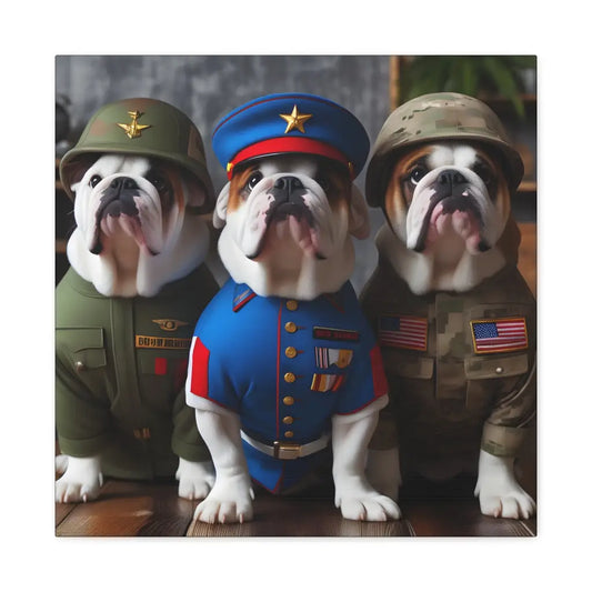 Bulldog Military Trio Canvas: Canine Camouflage Brigade!