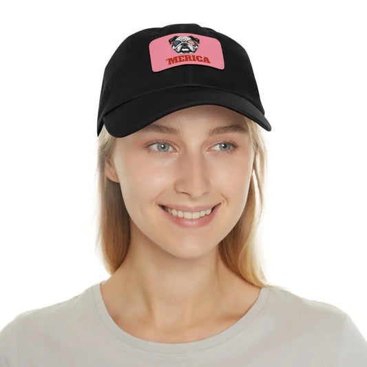 Bulldog Patriot Dad Hat with America Patch - Black / Pink