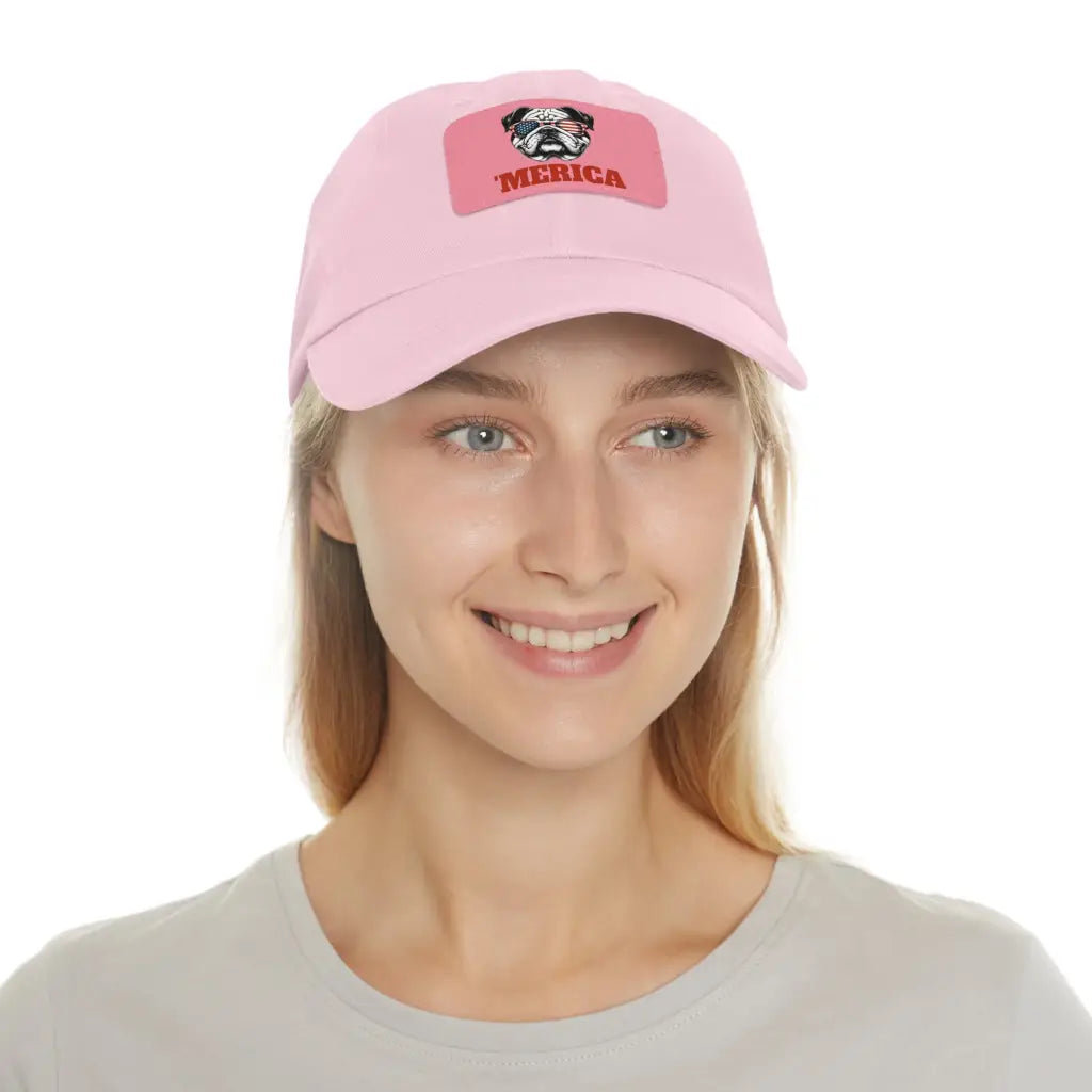 Bulldog Patriot Dad Hat with America Patch - Light Pink