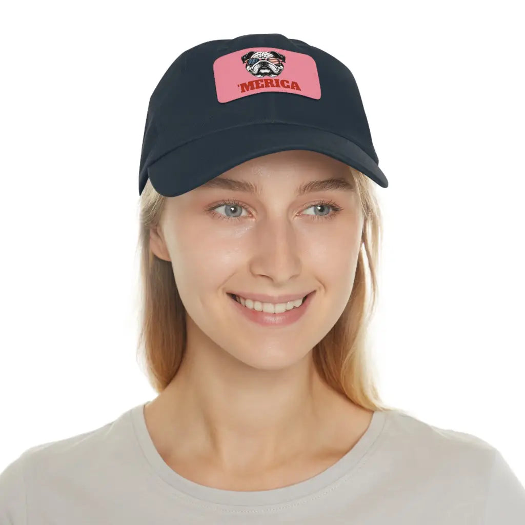 Bulldog Patriot Dad Hat with America Patch - Navy / Pink