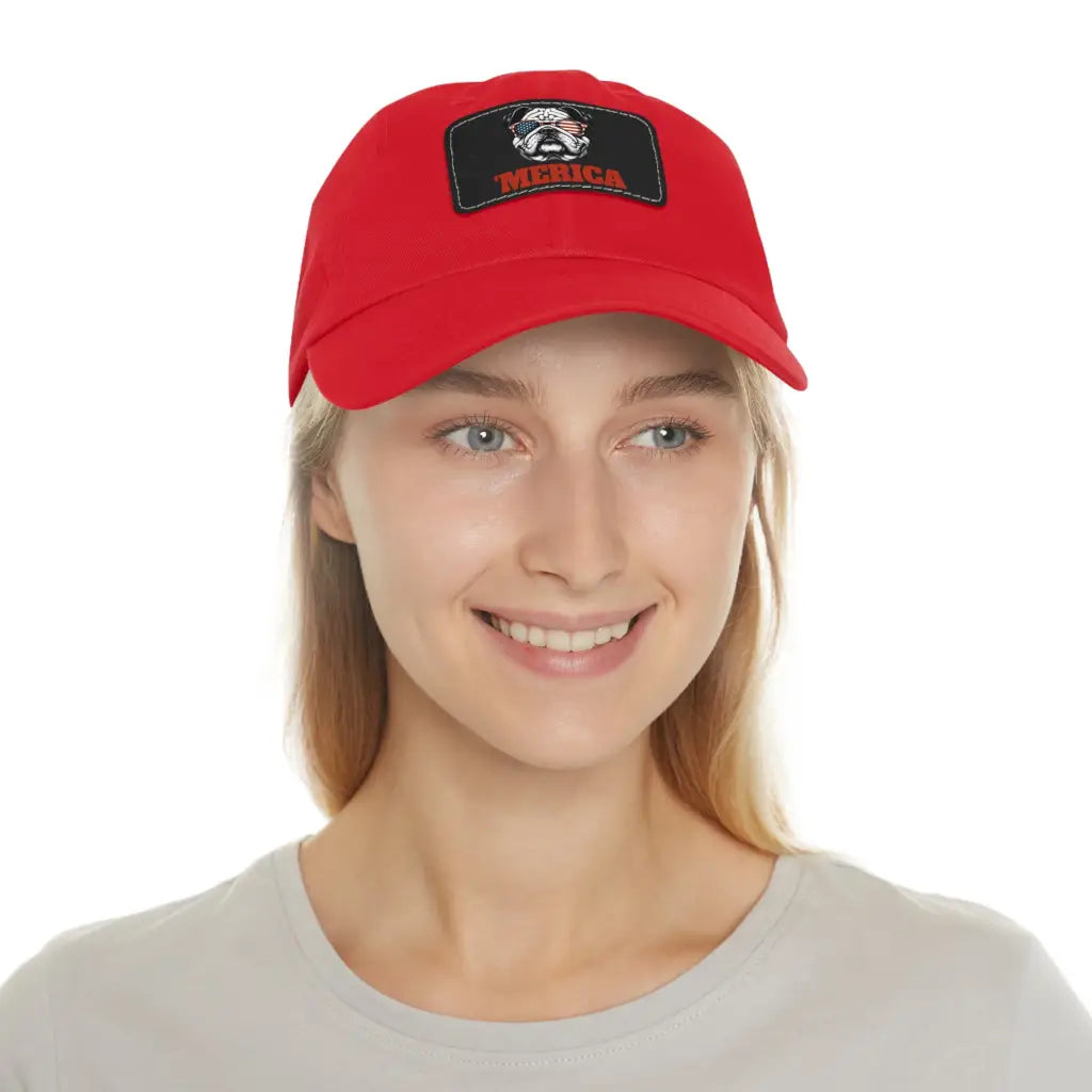 Bulldog Patriot Dad Hat with America Patch - Red / Black
