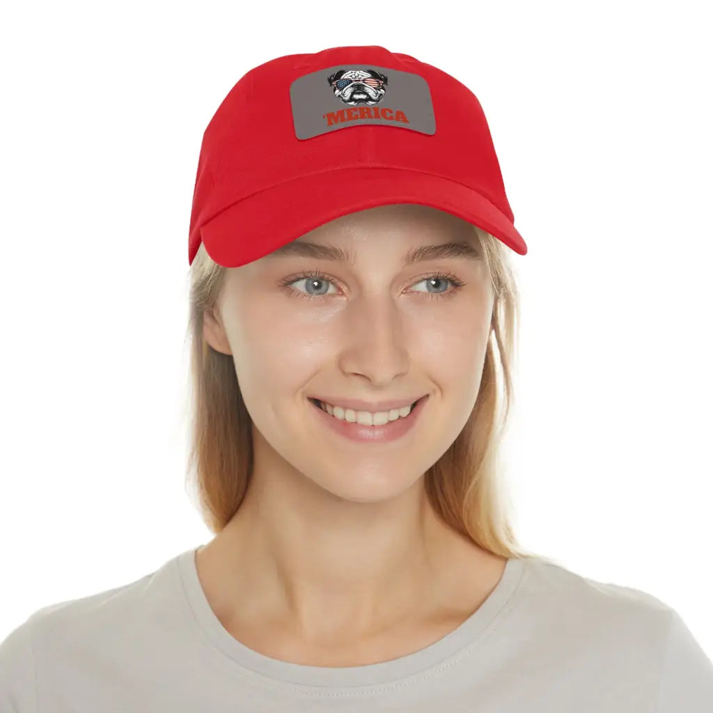 Bulldog Patriot Dad Hat with America Patch - Red / Grey
