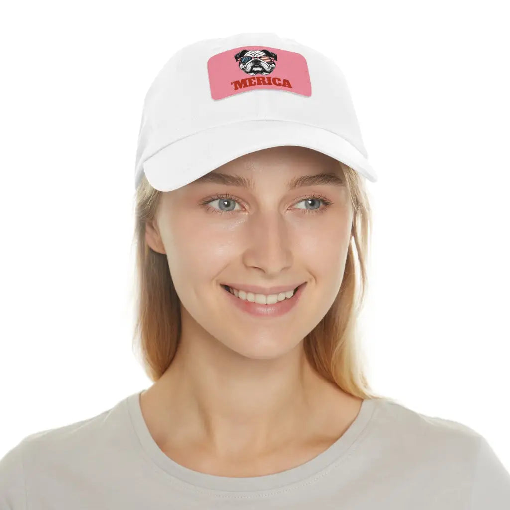 Bulldog Patriot Dad Hat with America Patch - White / Pink