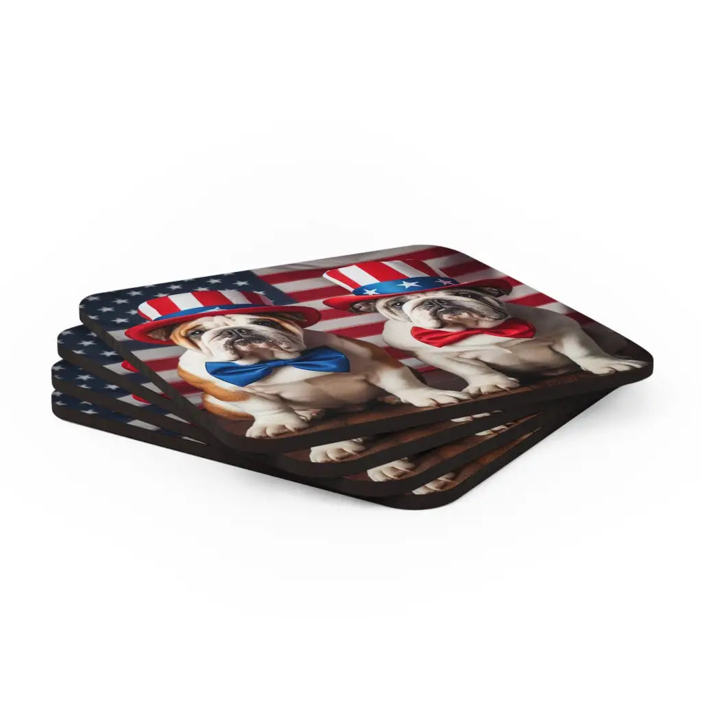 Bulldog Patriotism Coaster Set (4-Pack) - Cork / 3.75’ ×