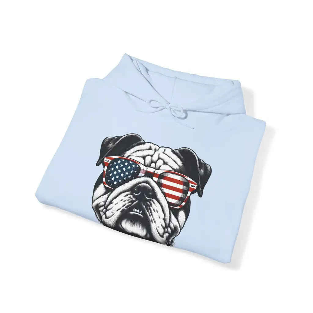 Bulldog Shades & Stripes Unisex Hoodie: Cool Comfort