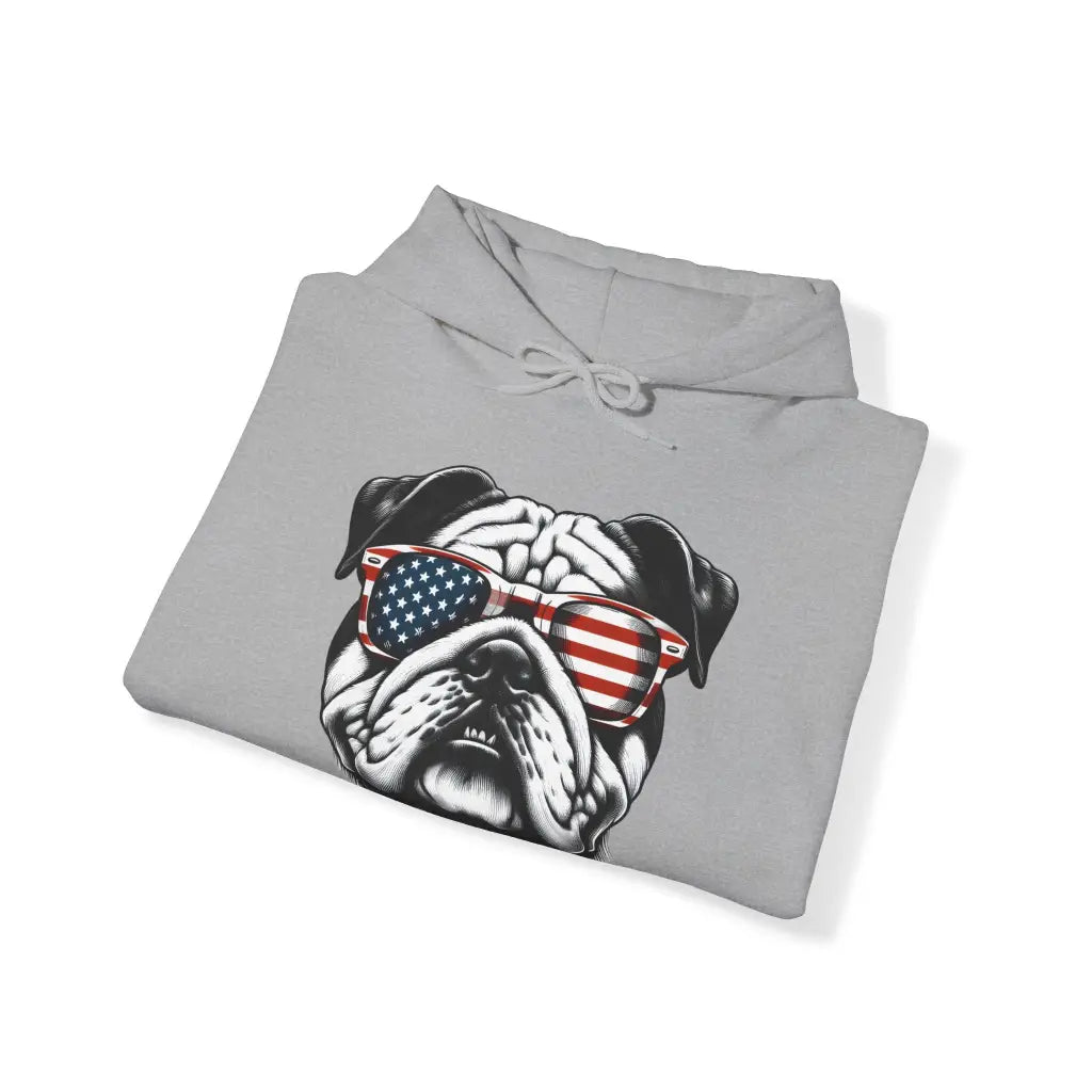 Bulldog Shades & Stripes Unisex Hoodie: Cool Comfort
