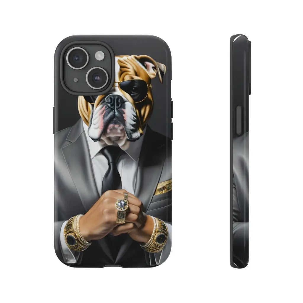 Bulldog Silver Suit Vibes Dual-Layer Phone Case - iPhone 15