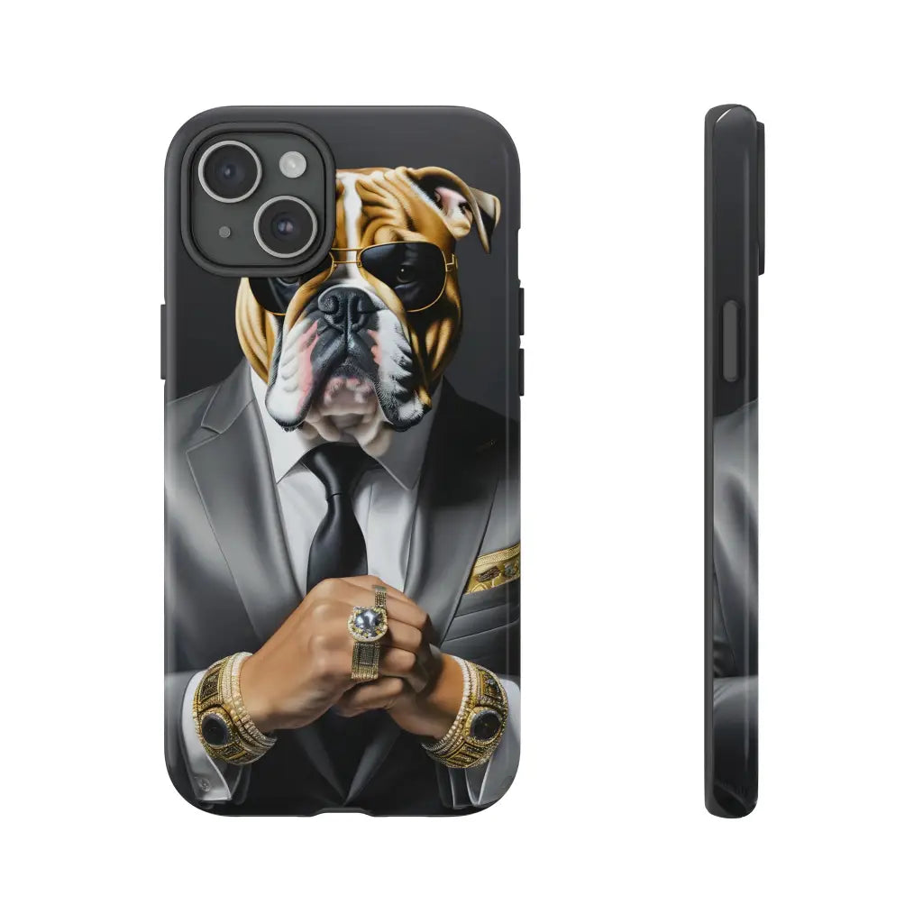 Bulldog Silver Suit Vibes Dual-Layer Phone Case - iPhone 15