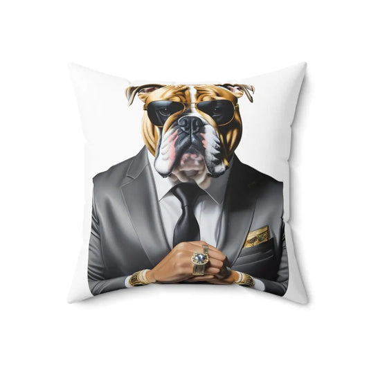Bulldog Silver Suit Vibes Square Pillow - 20’ × Home Decor