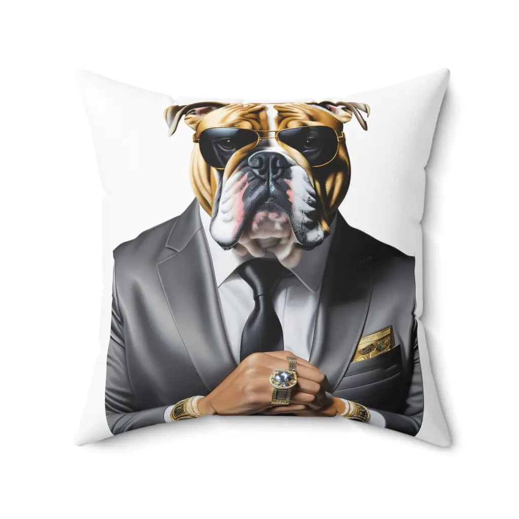 Bulldog Silver Suit Vibes Square Pillow - 18’ × Home Decor