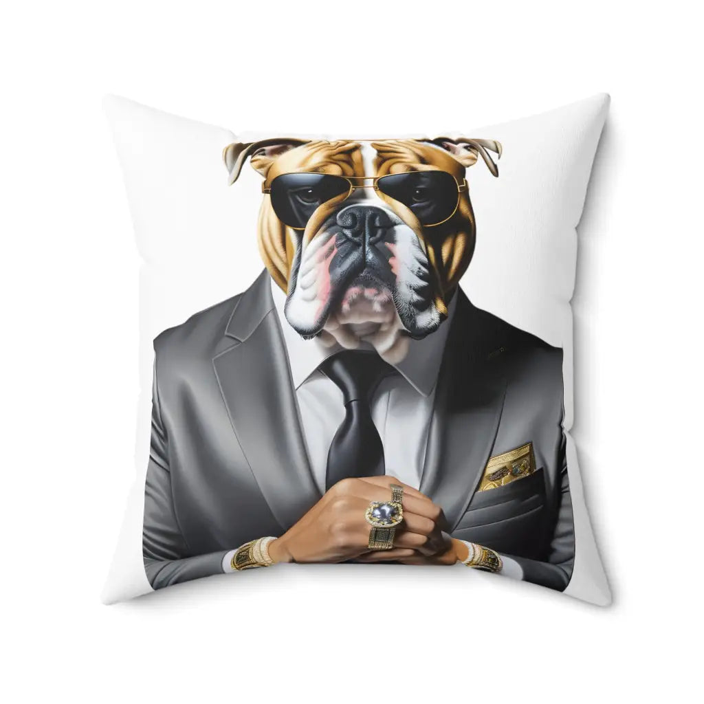 Bulldog Silver Suit Vibes Square Pillow - 14’ × Home Decor