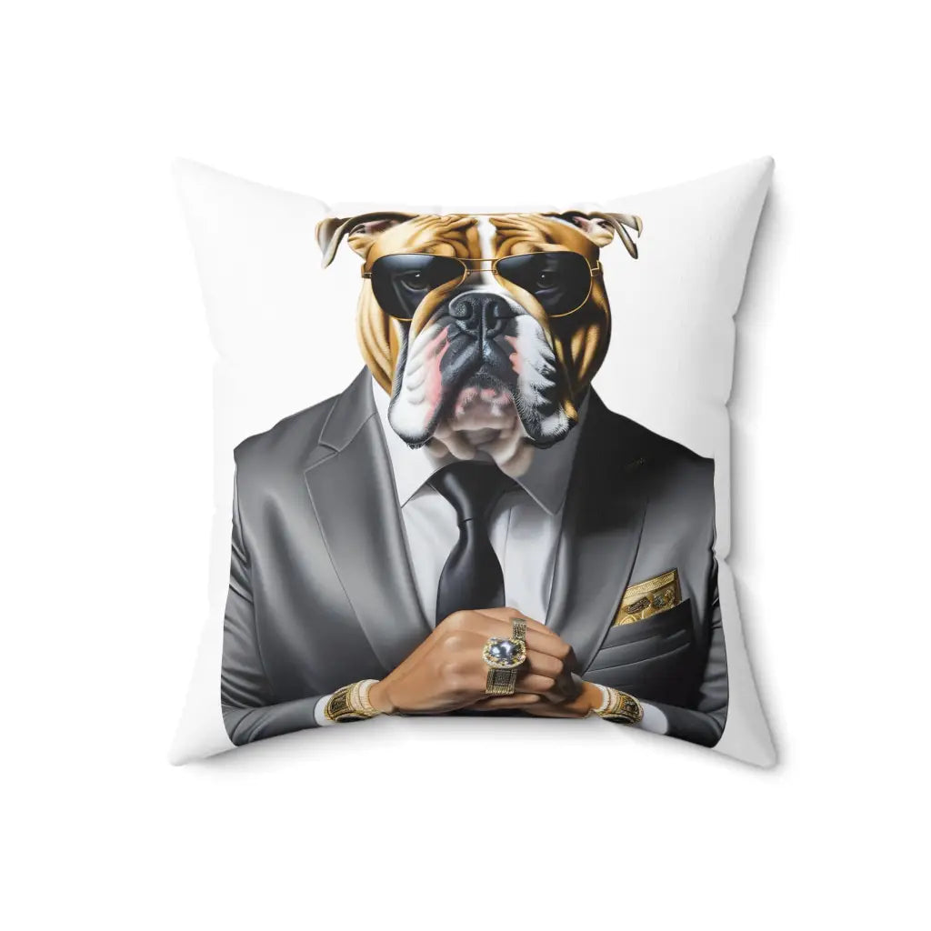 Bulldog Silver Suit Vibes Square Pillow - 16’ × Home Decor