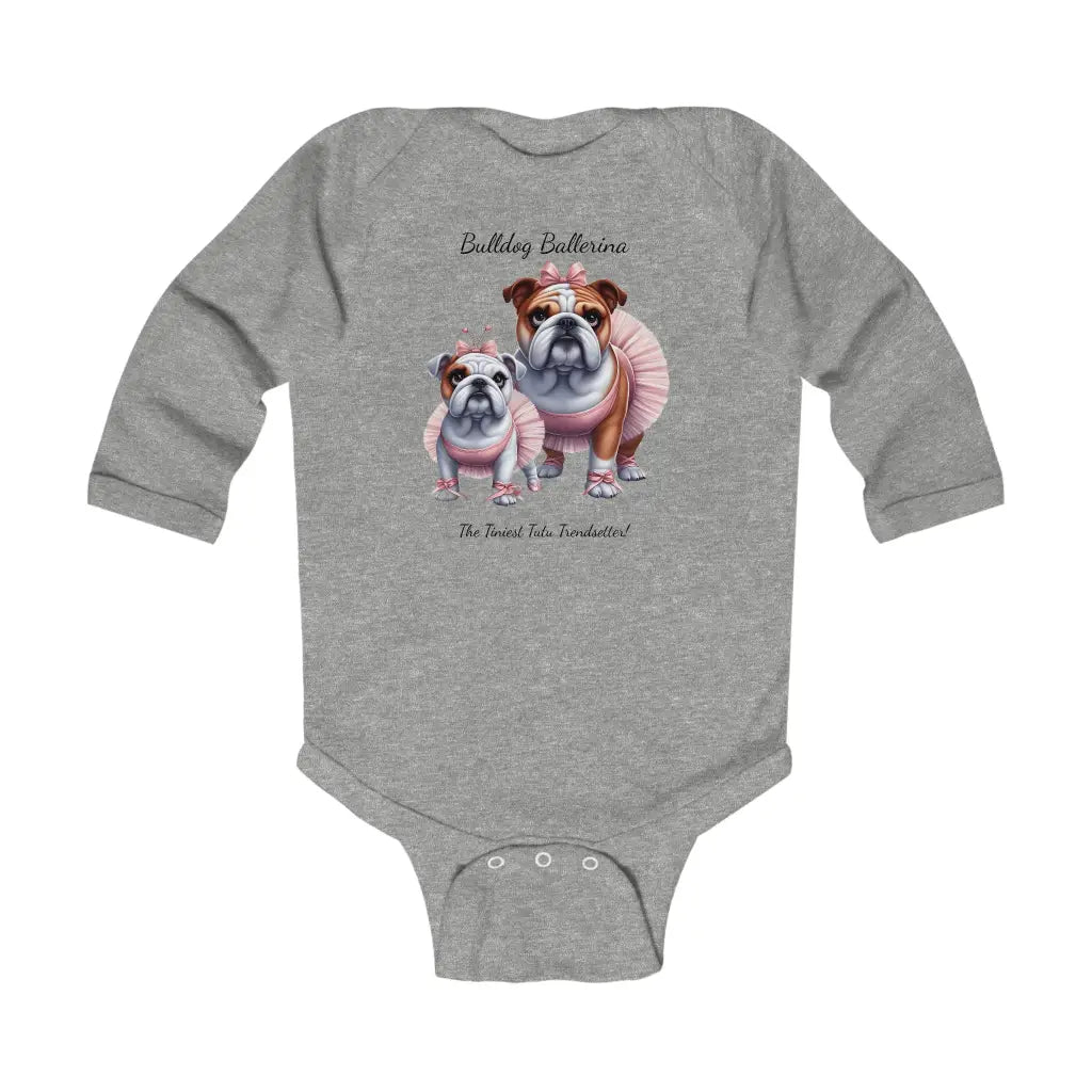 Bulldog Tutu Twirl Infant Long Sleeve Bodysuit - Heather