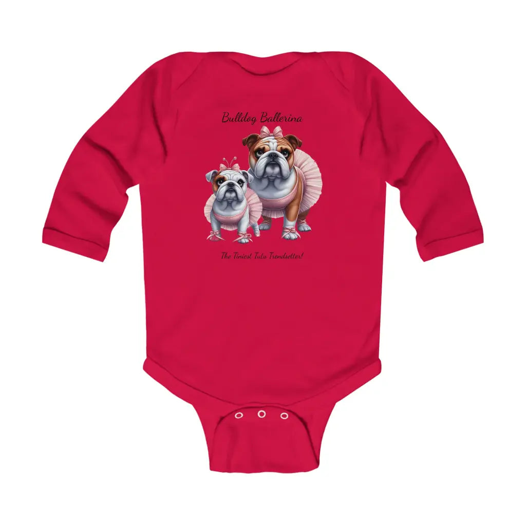 Bulldog Tutu Twirl Infant Long Sleeve Bodysuit - Red / NB