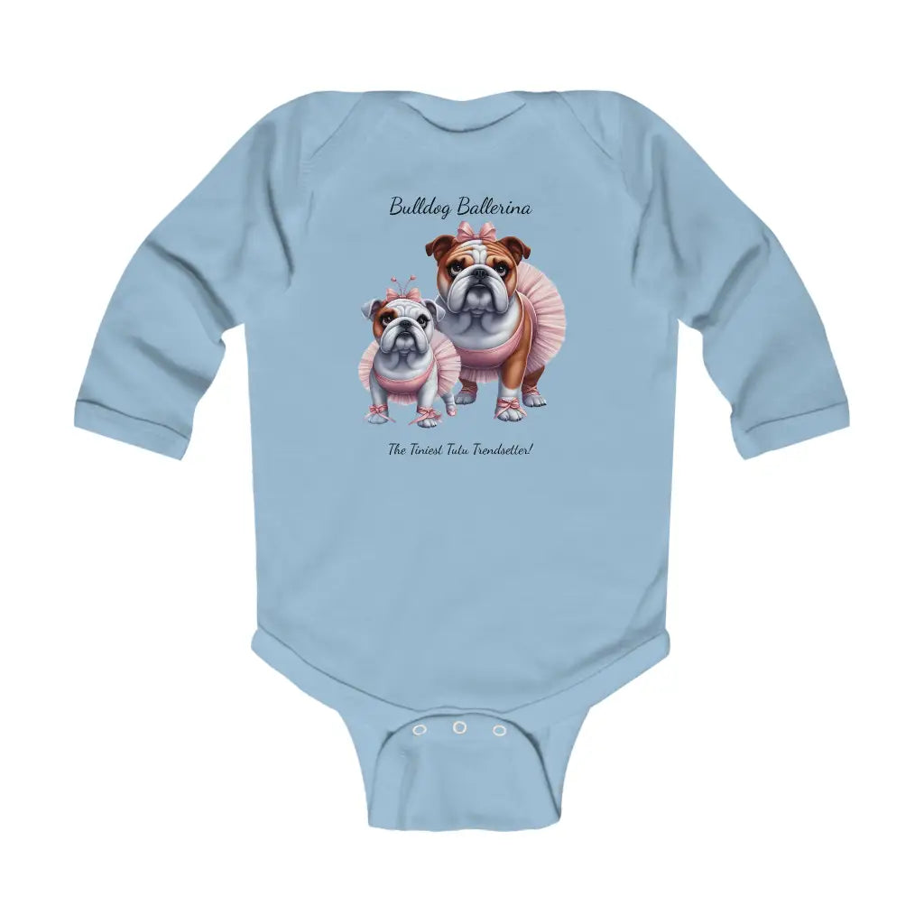 Bulldog Tutu Twirl Infant Long Sleeve Bodysuit - Light Blue
