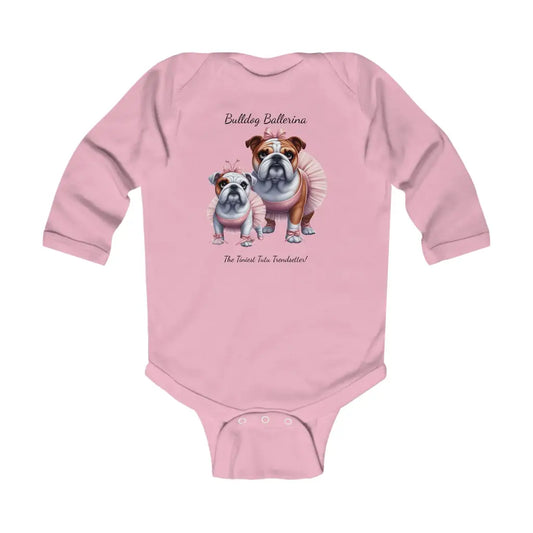 Bulldog Tutu Twirl Infant Long Sleeve Bodysuit - Pink / NB