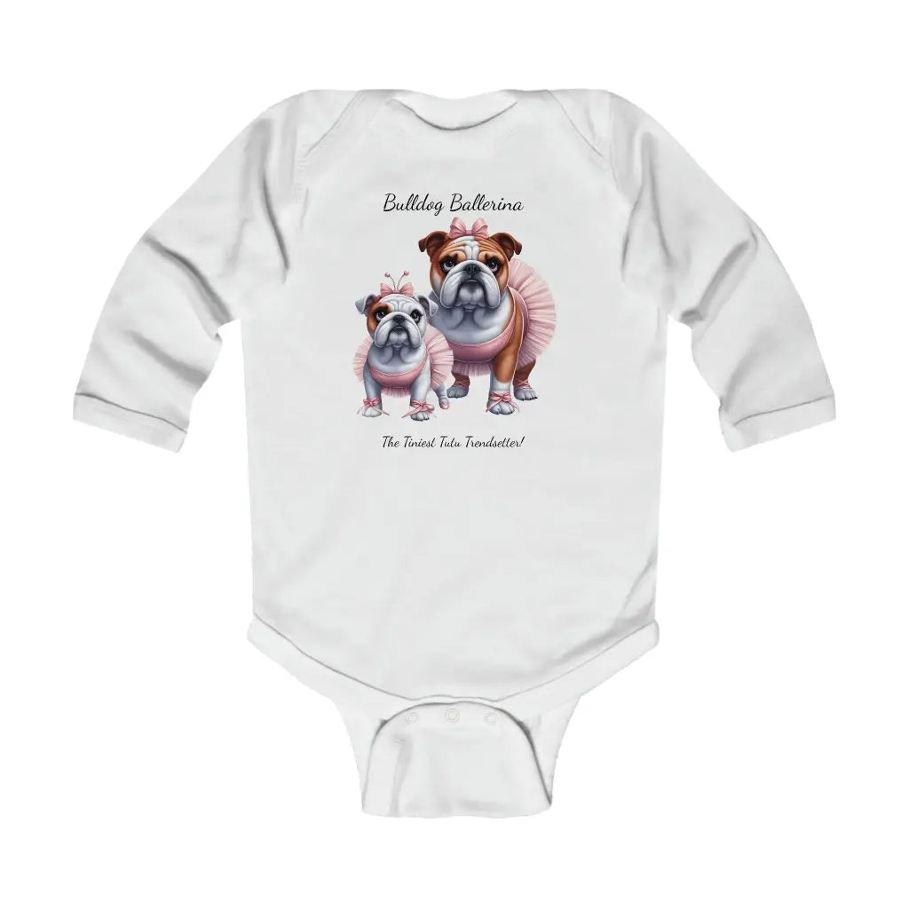 Bulldog Tutu Twirl Infant Long Sleeve Bodysuit - White / NB
