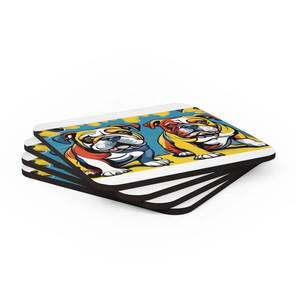 Pop Art Bulldogs Coaster Set (4-Pack) - Cork / 3.75’ ×