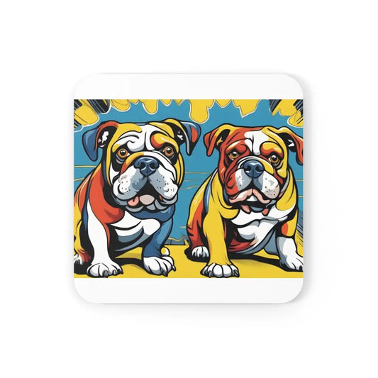 Pop Art Bulldogs Coaster Set (4-Pack) - Cork / 3.75’ ×