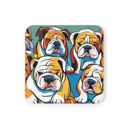 Cute Bulldog Gang Coaster Set (4-Pack) - Cork / 3.75’ ×