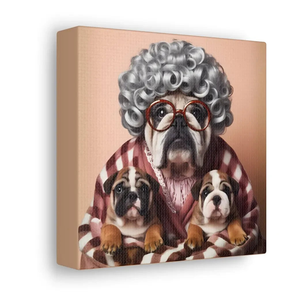 Grandma’s Tender Embrace: Bulldog Family Canvas