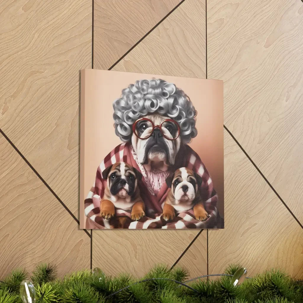 Grandma’s Tender Embrace: Bulldog Family Canvas