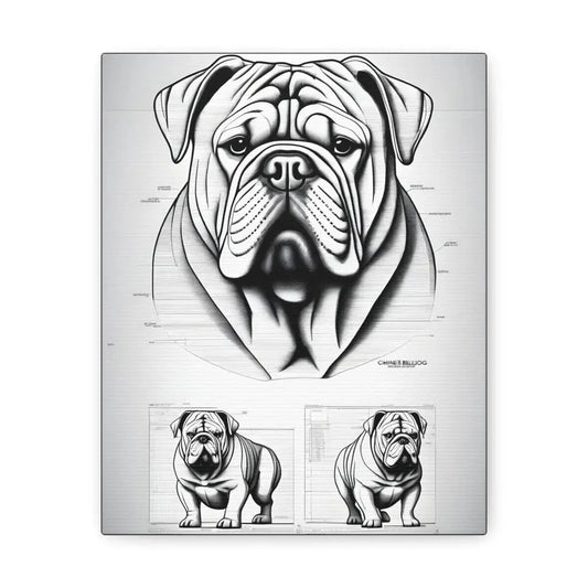 Monochrome Technical Bulldog Canvas - 12″ x 16″ / 1.25’