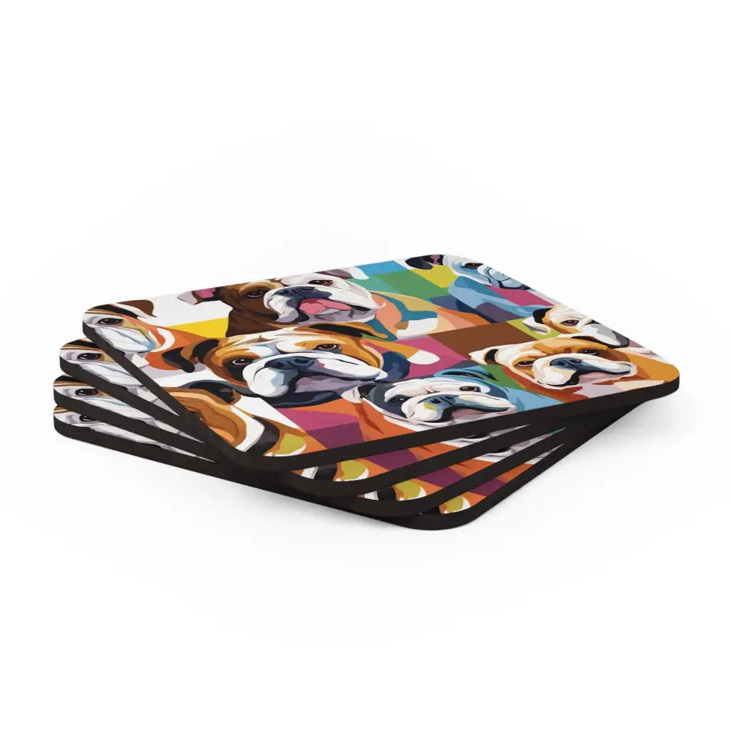 Pastel Bulldog Bliss Coaster Set (4-Pack) - Cork / 3.75’