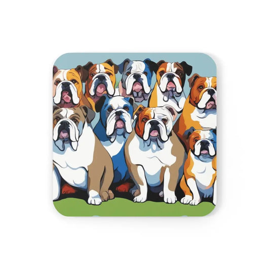 Pastel Bulldog Parade Coaster Set (4-Pack) - Cork / 3.75’