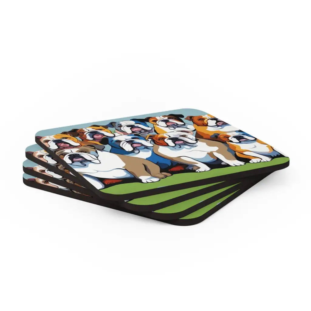 Pastel Bulldog Parade Coaster Set (4-Pack) - Cork / 3.75’