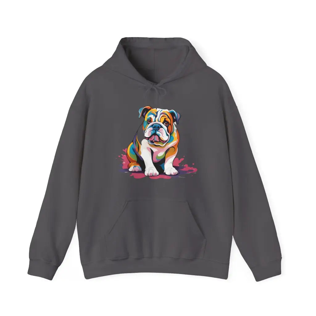 Pastel Painted Bulldog Bliss Hooded Sweatshirt - Charcoal