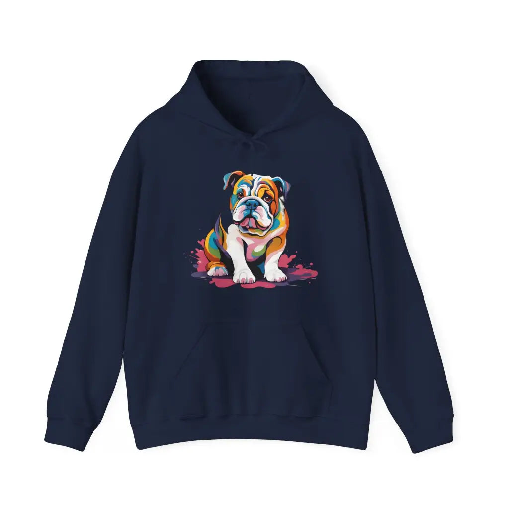 Pastel Painted Bulldog Bliss Hooded Sweatshirt - Navy / S