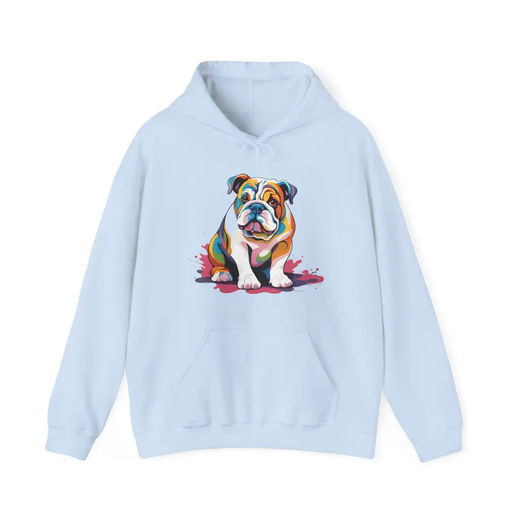 Pastel Painted Bulldog Bliss Hooded Sweatshirt - Light Blue