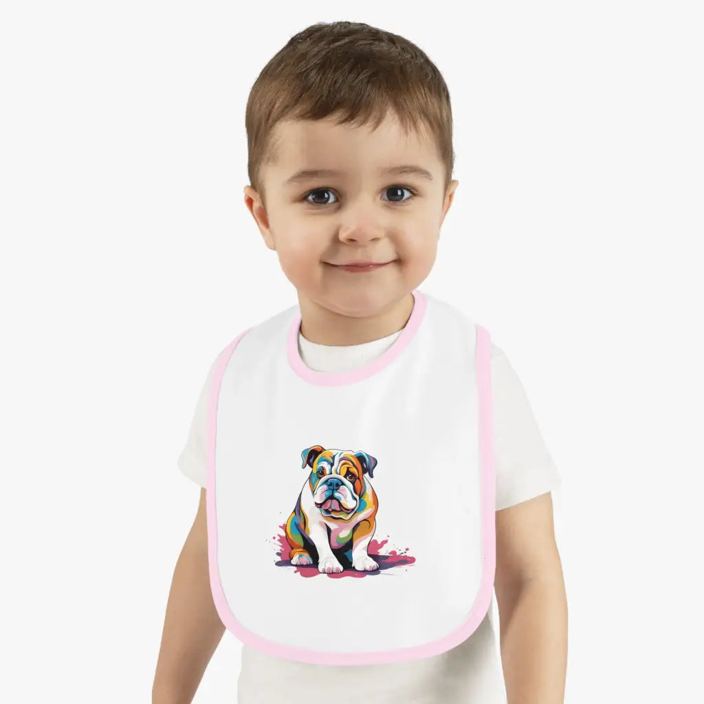Pawsitively Soft Bulldog Baby Bib - White/Pink / One size
