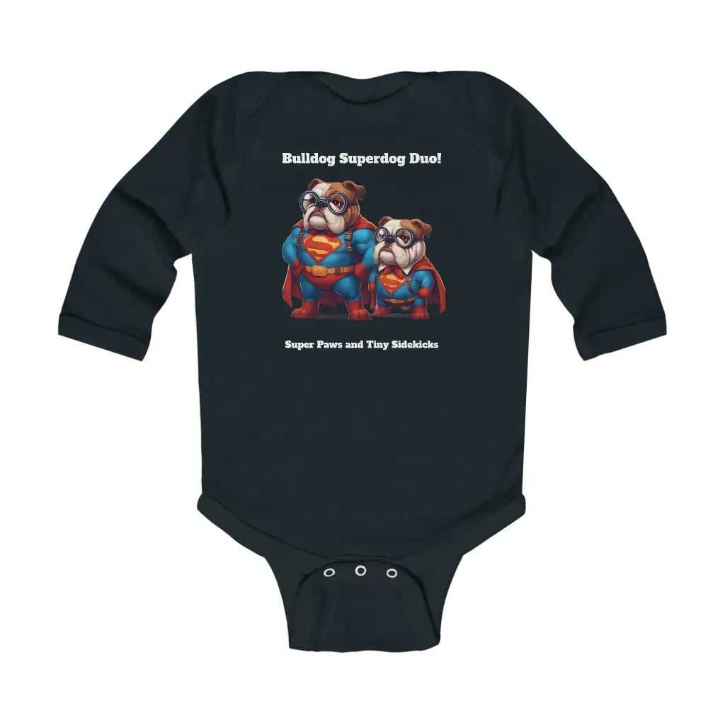 Superhero Bulldogs Infant Long Sleeve Bodysuit - Black / NB